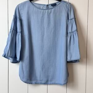J Jill Denim top bell sleeves size small petite Cottage Core